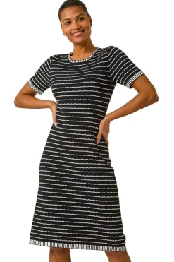 Roman Black Stripe Print Knitted Dress