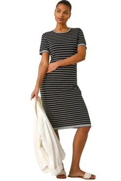Roman Black Stripe Print Knitted Dress