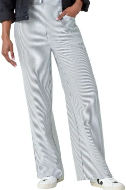 Roman Black Stripe Wide Leg Stretch Trousers