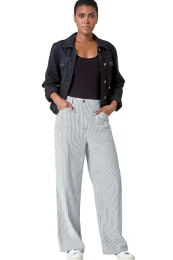 Roman Black Stripe Wide Leg Stretch Trousers