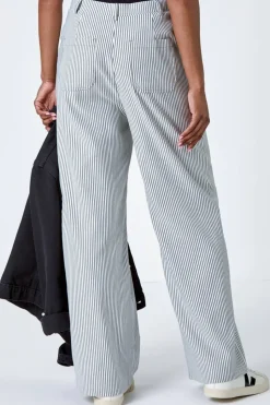 Roman Black Stripe Wide Leg Stretch Trousers