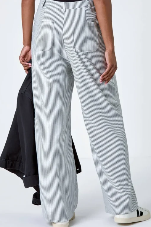 Roman Black Stripe Wide Leg Stretch Trousers