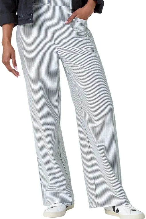 Roman Black Stripe Wide Leg Stretch Trousers