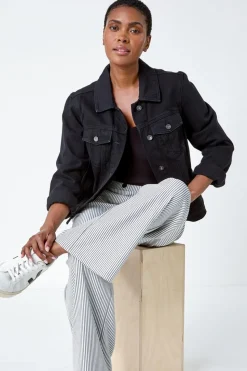 Roman Black Stripe Wide Leg Stretch Trousers