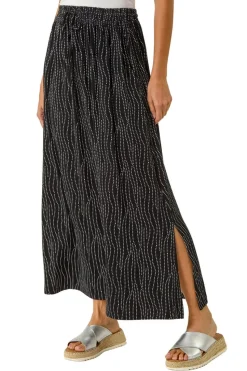 Roman Black Swirl & Spot Print A-line Skirt