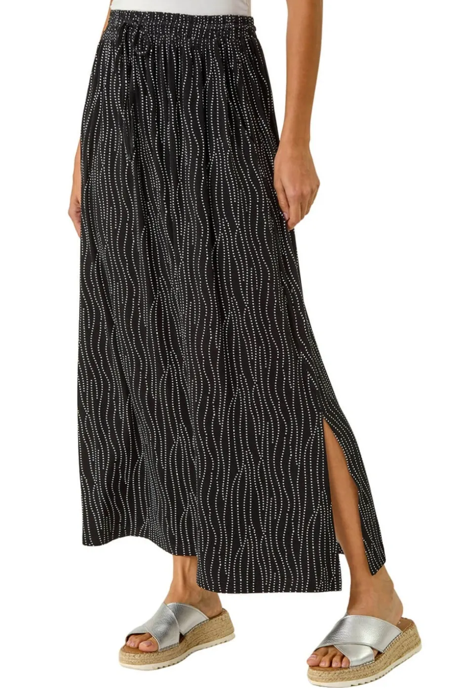 Roman Black Swirl & Spot Print A-line Skirt