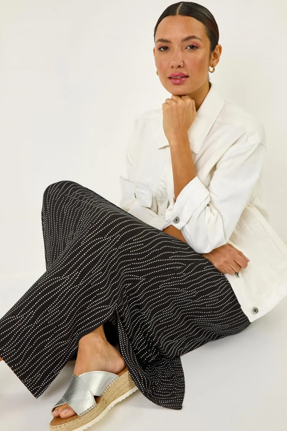 Roman Black Swirl & Spot Print A-line Skirt