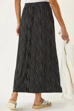 Roman Black Swirl & Spot Print A-line Skirt