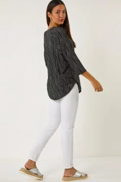 Roman Black Swirl Spot Print Stretch Top