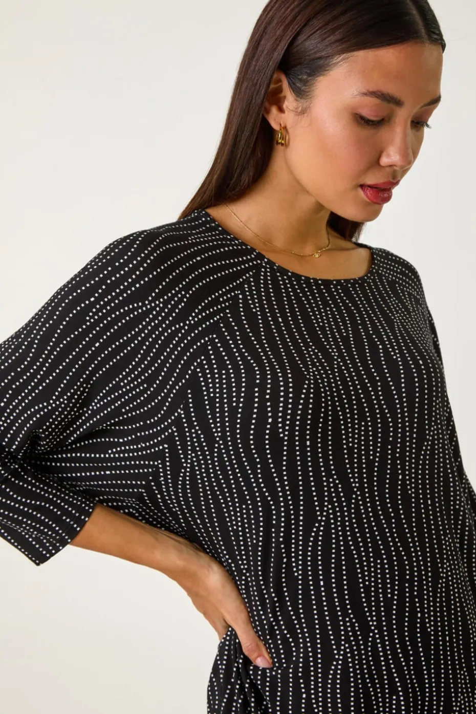 Roman Black Swirl Spot Print Stretch Top