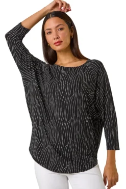 Roman Black Swirl Spot Print Stretch Top