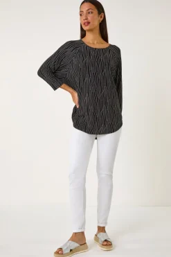 Roman Black Swirl Spot Print Stretch Top