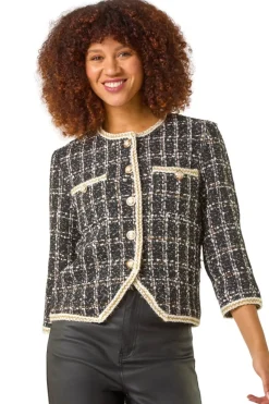 Roman Black Textured Check Pocket Jacket