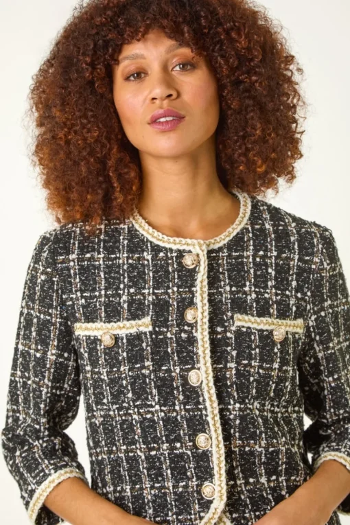 Roman Black Textured Check Pocket Jacket