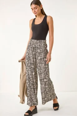 Roman Black Textured Print Elastic Waist Stretch Trouser