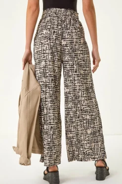Roman Black Textured Print Elastic Waist Stretch Trouser