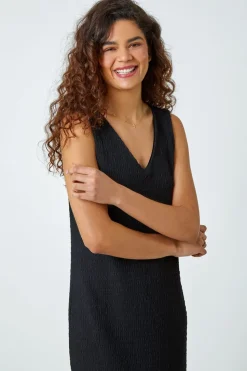 Roman Black Textured Stretch Jersey Midi Dress