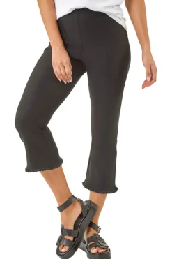 Roman Black Trim Flared Cropped Stretch Trousers