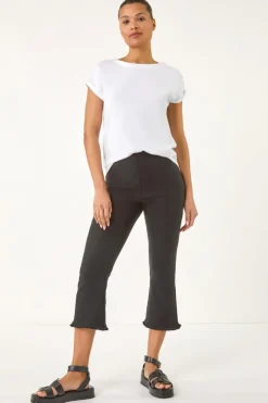 Roman Black Trim Flared Cropped Stretch Trousers