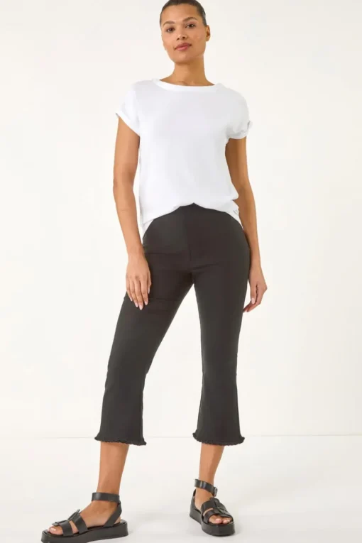 Roman Black Trim Flared Cropped Stretch Trousers