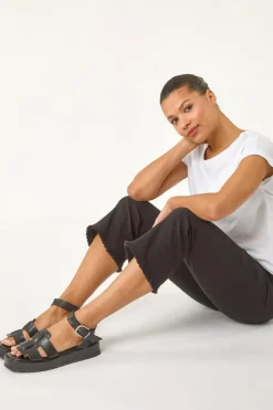 Roman Black Trim Flared Cropped Stretch Trousers