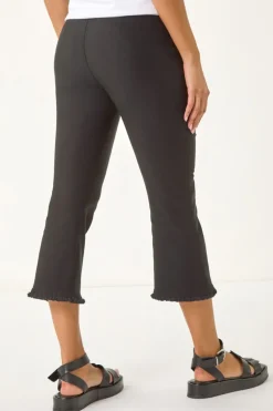 Roman Black Trim Flared Cropped Stretch Trousers