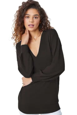 Roman Black V-Neck Stretch Jumper
