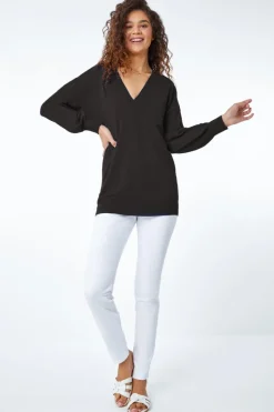 Roman Black V-Neck Stretch Jumper