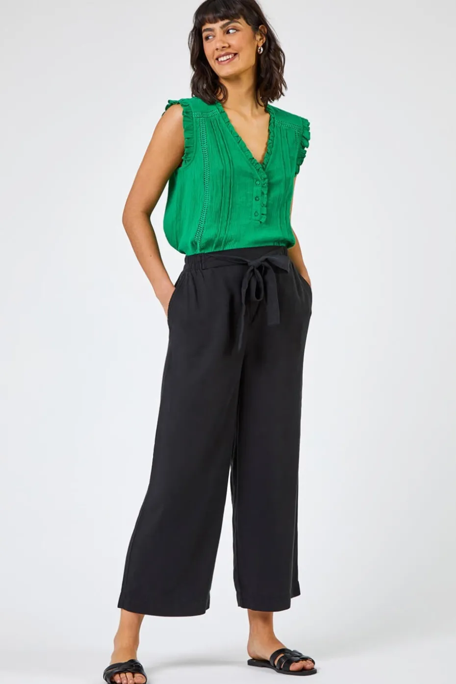 Roman Black Waist Tie Detail Culottes