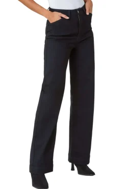 Roman Black Wide Leg Stretch Denim Jeans
