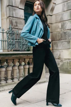 Roman Black Wide Leg Stretch Denim Jeans