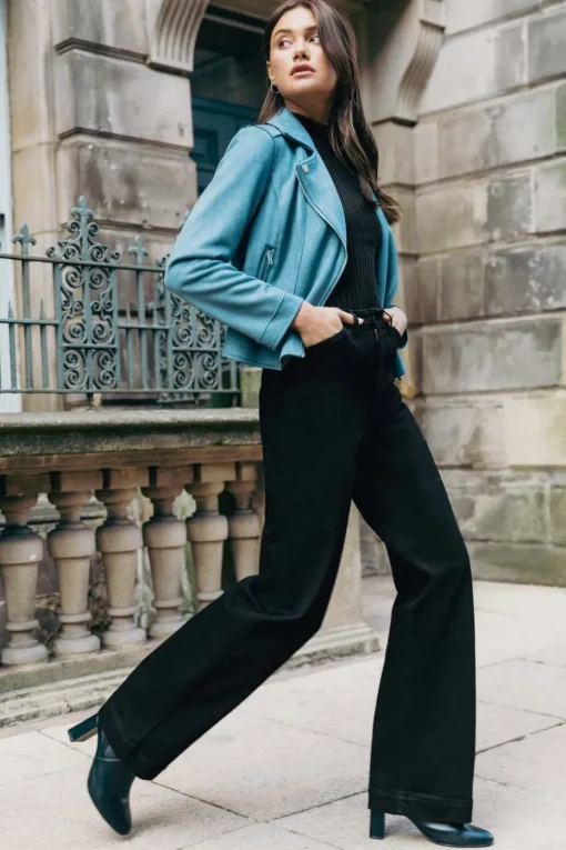 Roman Black Wide Leg Stretch Denim Jeans