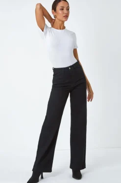 Roman Black Wide Leg Stretch Denim Jeans