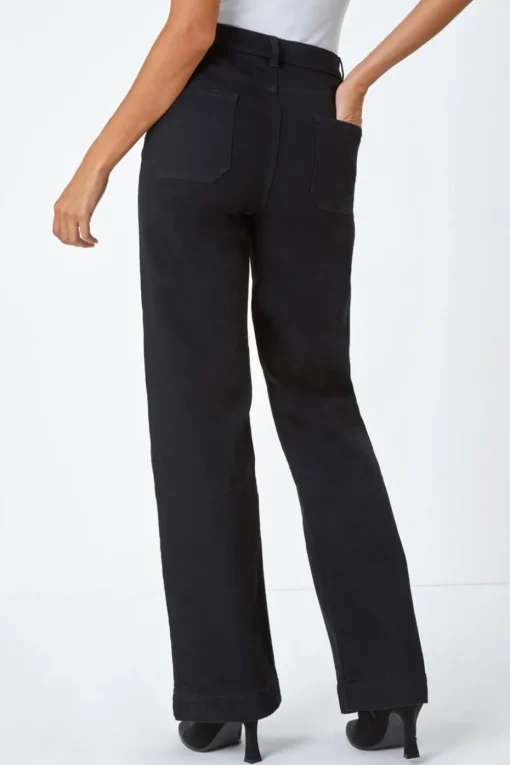 Roman Black Wide Leg Stretch Denim Jeans