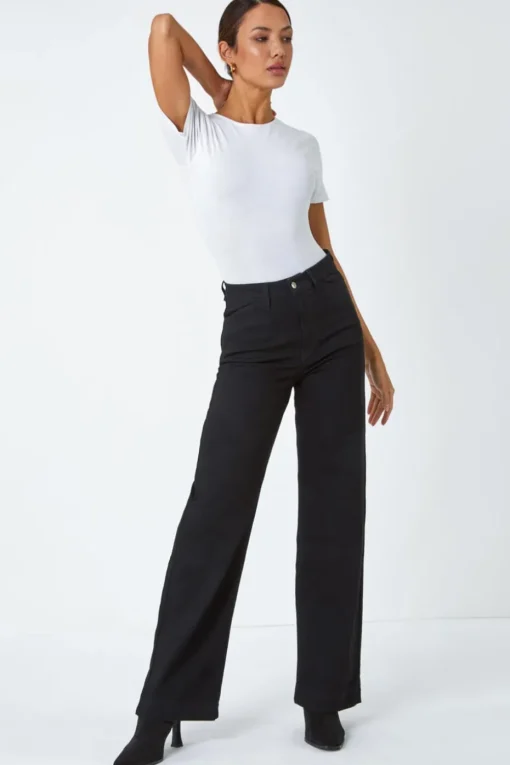 Roman Black Wide Leg Stretch Denim Jeans