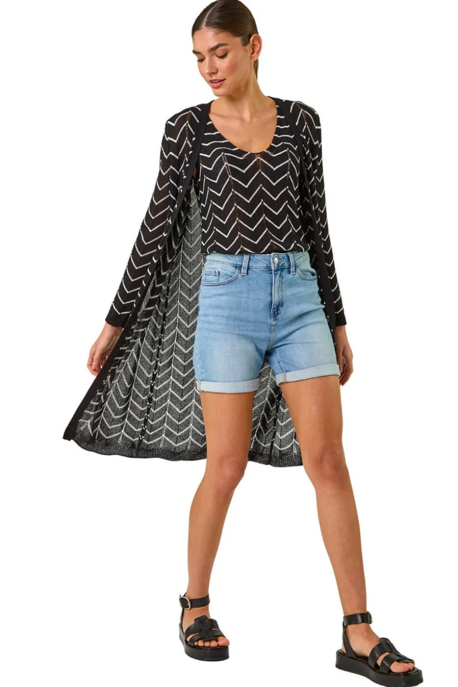 Roman Black Zig Zag Longline Cardigan