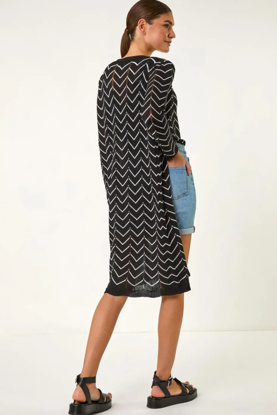 Roman Black Zig Zag Longline Cardigan