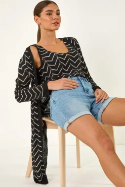 Roman Black Zig Zag Longline Cardigan