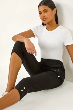 Roman Black Zip Detail Bengaline Crop Trousers