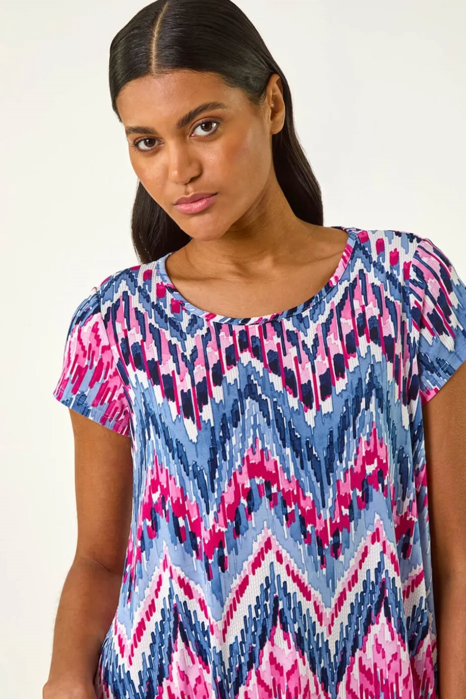 Roman Blue Abstract Chevron Tunic Top
