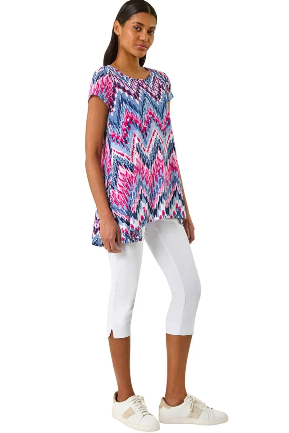 Roman Blue Abstract Chevron Tunic Top