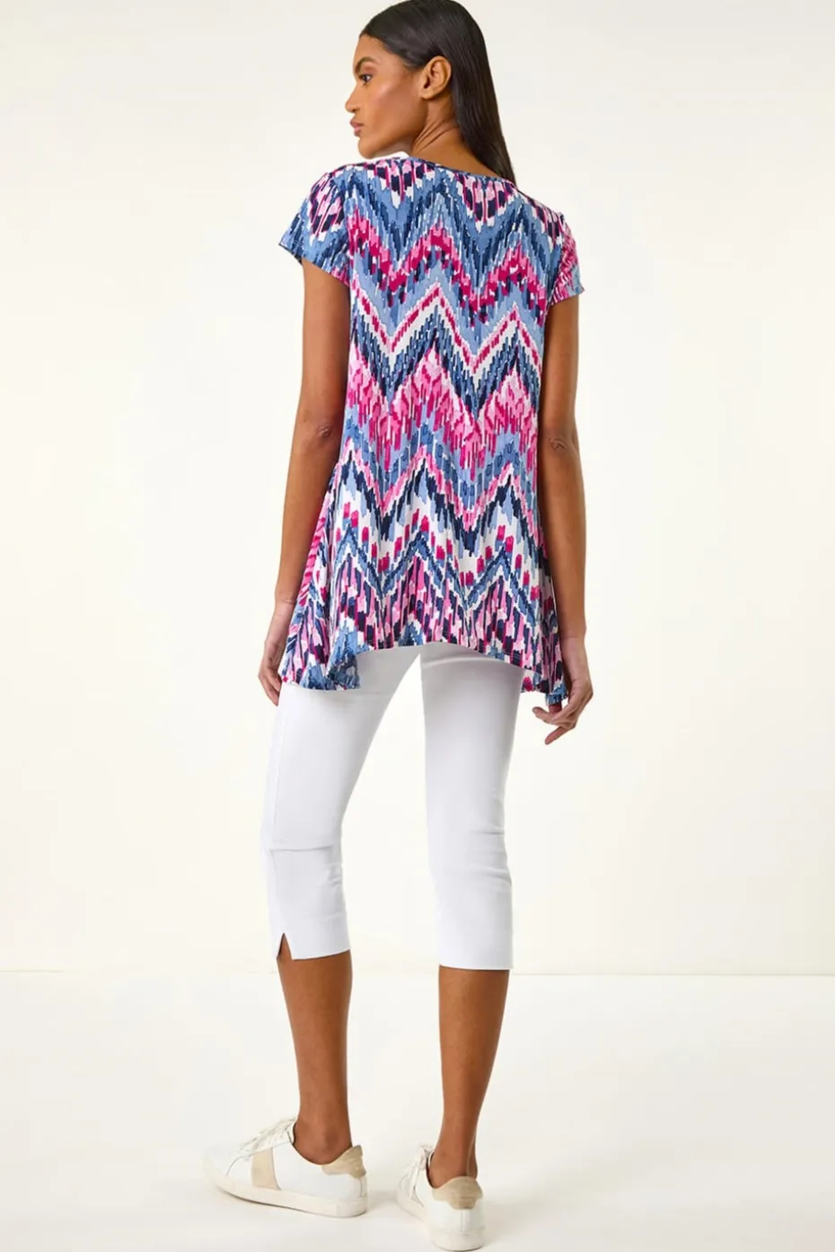 Roman Blue Abstract Chevron Tunic Top