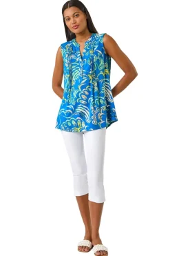 Roman Blue Abstract Print V-Neck Vest