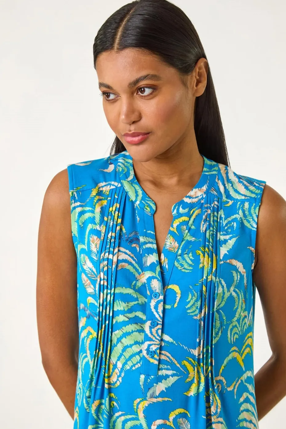 Roman Blue Abstract Print V-Neck Vest