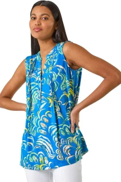 Roman Blue Abstract Print V-Neck Vest