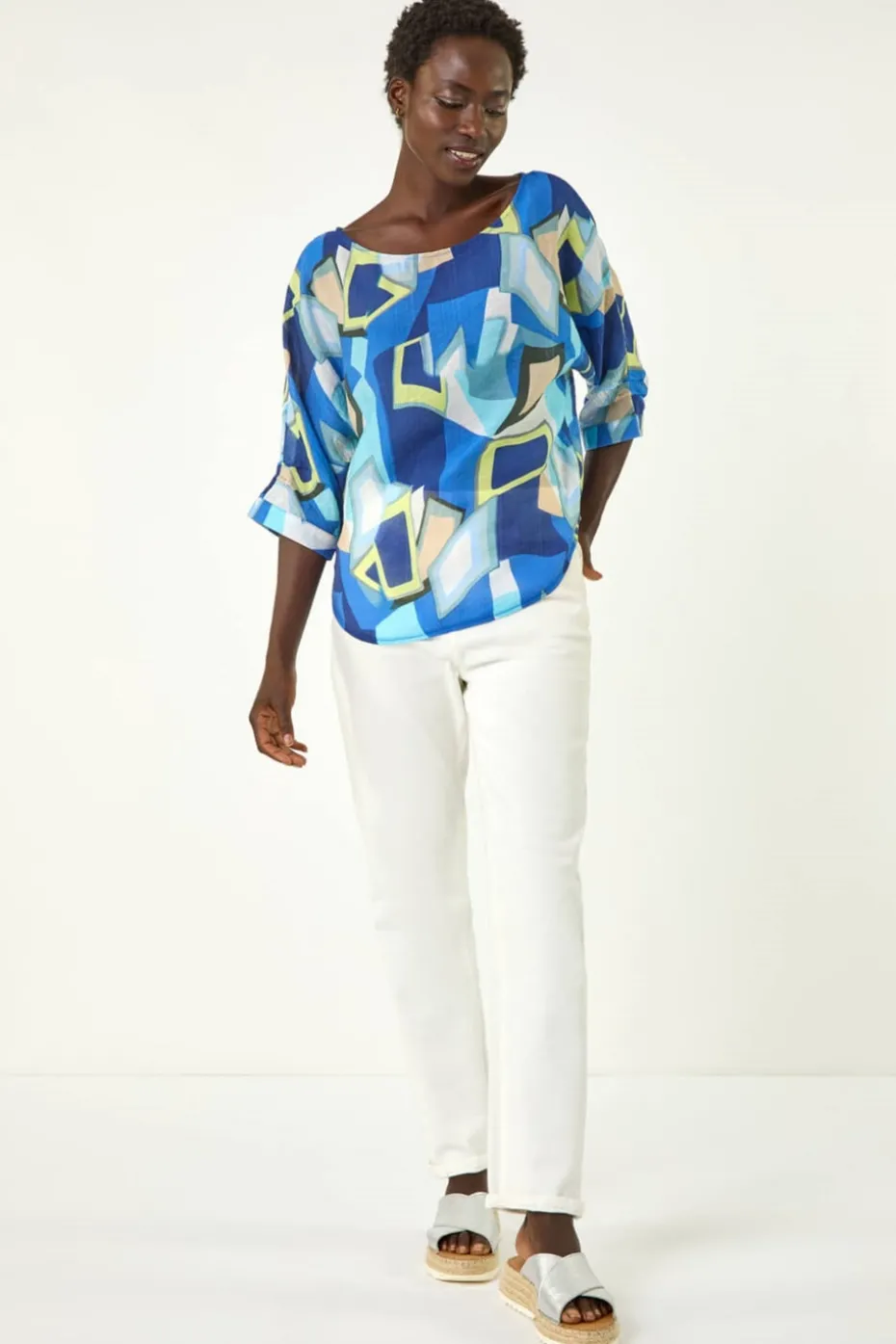 Roman Blue Abstract Print Stretch Top