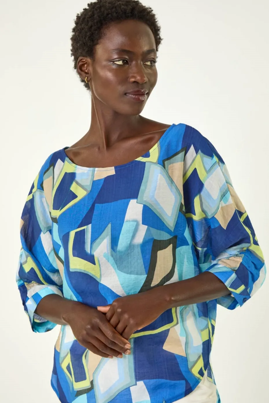 Roman Blue Abstract Print Stretch Top