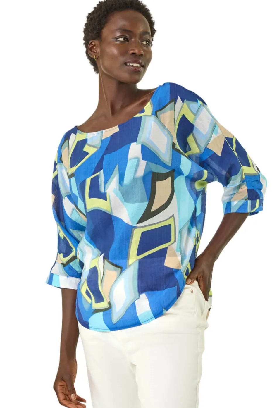 Roman Blue Abstract Print Stretch Top