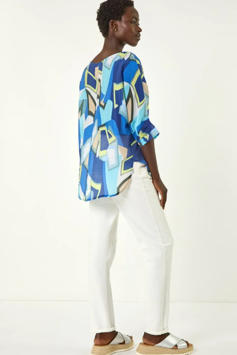 Roman Blue Abstract Print Stretch Top