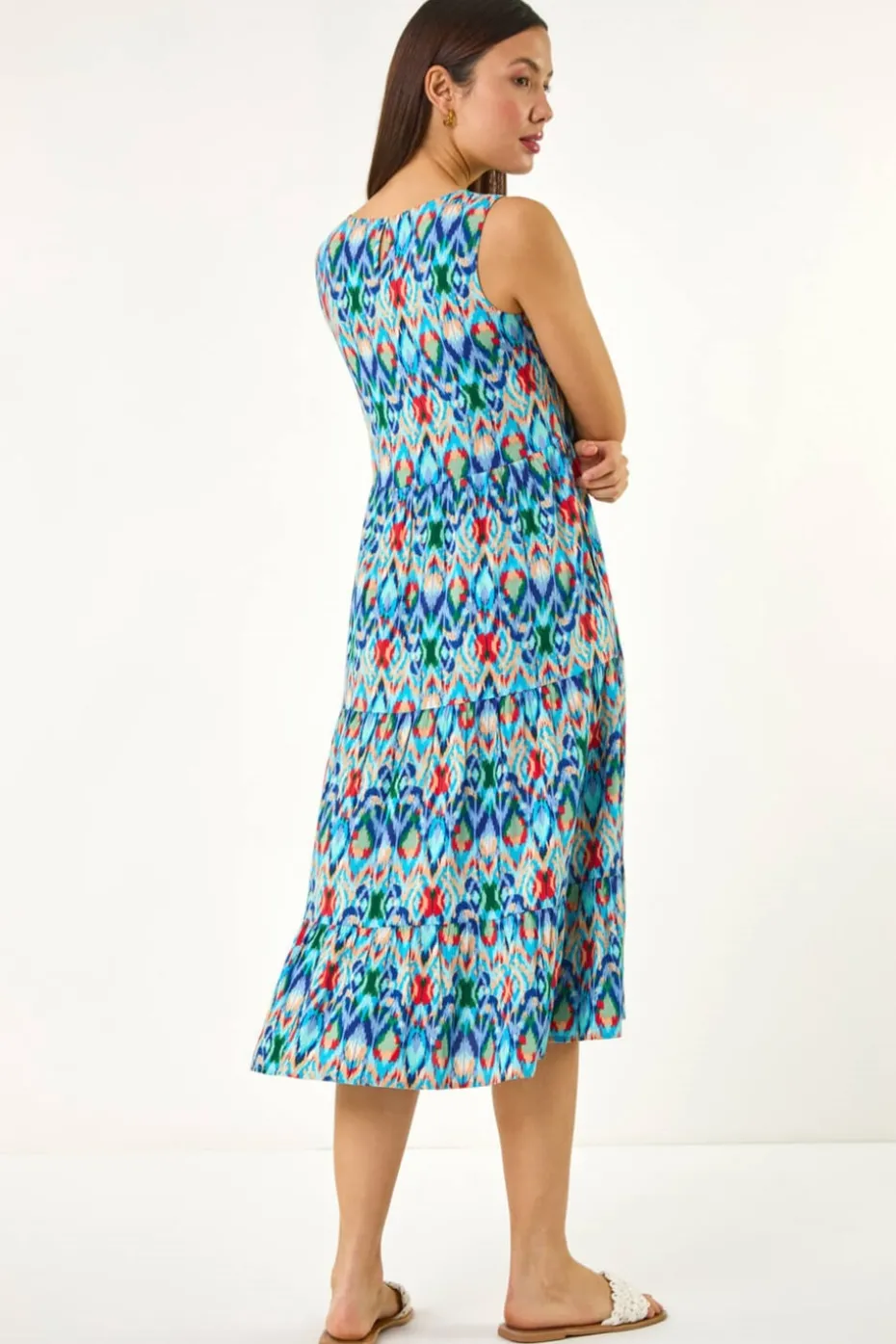Roman Blue Abstract Print Smock Midi Dress
